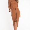 Clothing Rebellious Fashion | Camel Rib Contrast Piping Jumper Midi Skirt Co-Ord - Eloise