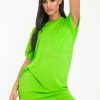 Clothing Rebellious Fashion | Neon Green Oversized Pocket Front Midi T-Shirt Dress - Whitney