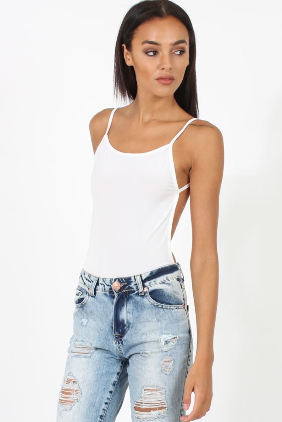 Clothing Rebellious Fashion | White Open Back Bodysuit - Aniyah