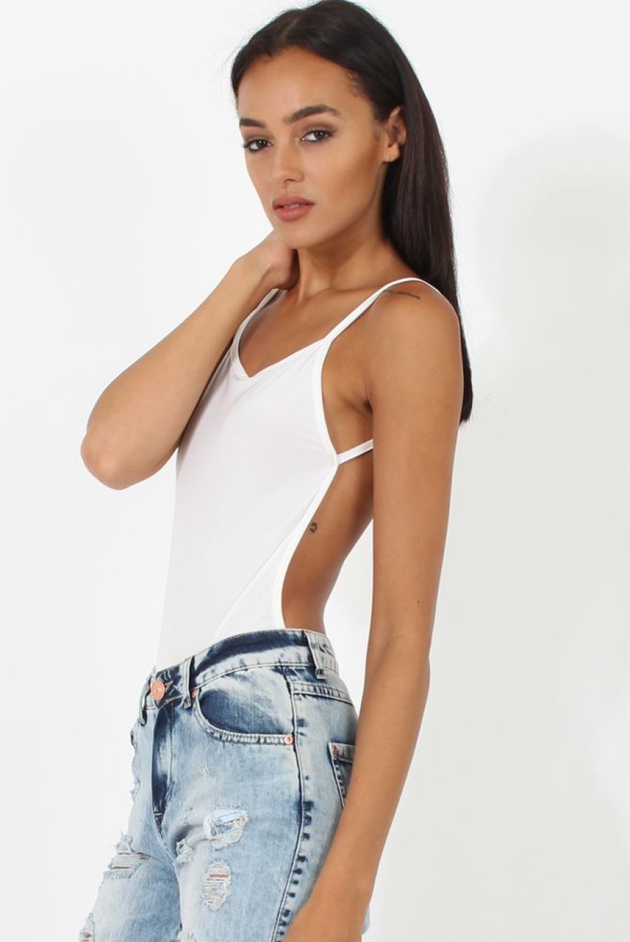 Clothing Rebellious Fashion | White Open Back Bodysuit - Aniyah