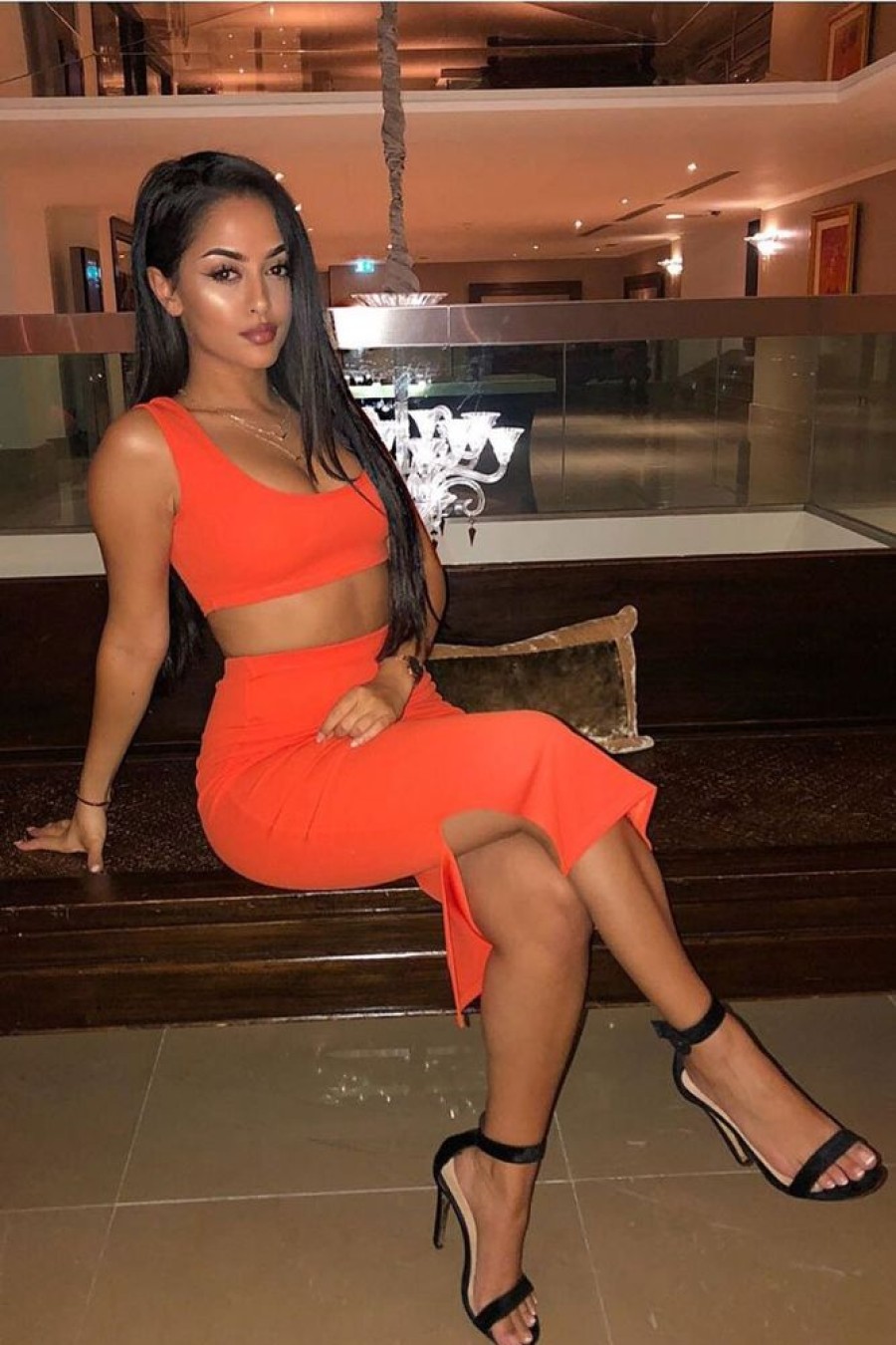 Clothing Rebellious Fashion | Orange Crop Top And Split Hem Midi Skirt Co-Ord - Daley