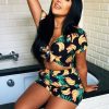 Clothing Rebellious Fashion | Black Tropical Print Crop Top And Shorts Co-Ord - Olivia