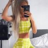 Clothing Rebellious Fashion | Green Checked Crop Top And Trousers Co-Ord Set - Kimmy