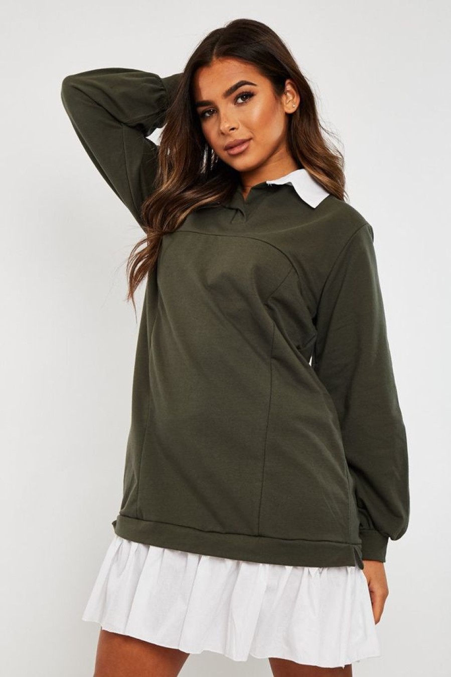 Clothing Rebellious Fashion | Khaki Oversized Jumper Shirt Dress - Islah