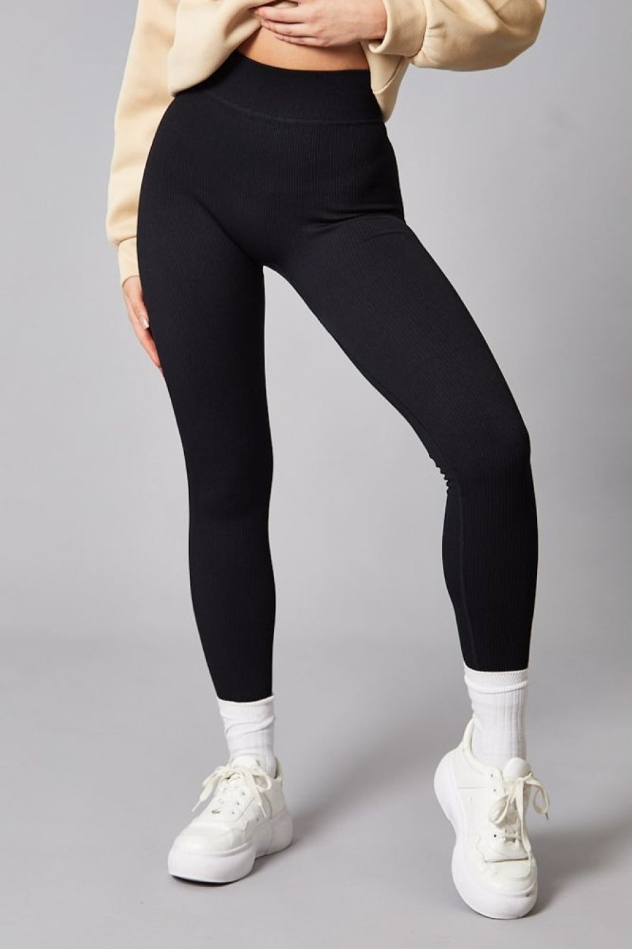 Clothing Rebellious Fashion | Black Rib Knit High Waisted Leggings - Ren