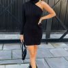 Clothing Rebellious Fashion | Black One Shoulder High Neck Knit Mini Dress - Elien