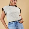 Clothing Rebellious Fashion | Beige Knitted Contrast Edge Cropped Top - Bethany