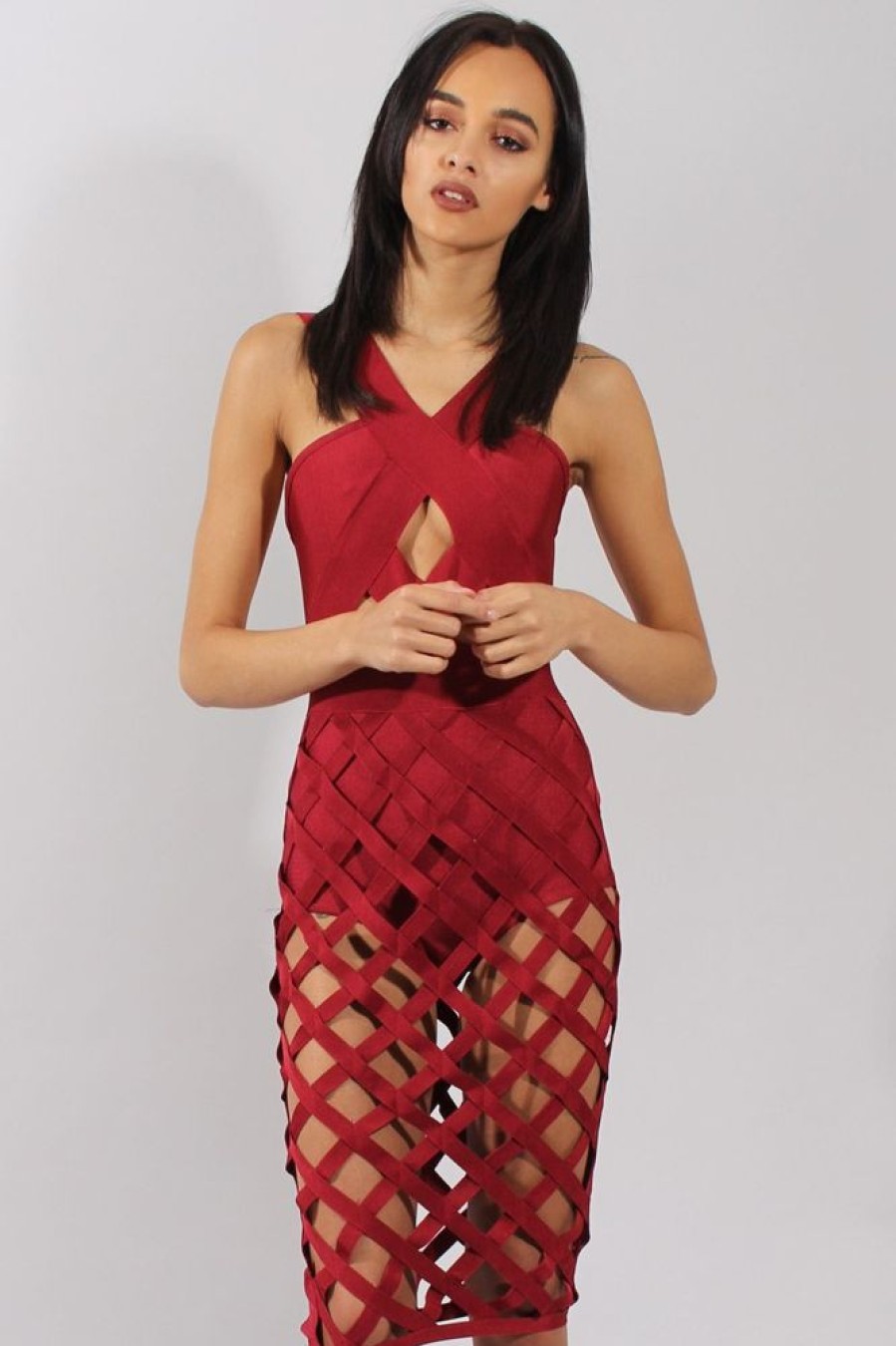 Clothing Rebellious Fashion | Wine Cage Bandage Dress - Amra