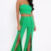 Clothing Rebellious Fashion | Green Bandeau Crop Top And Zip Front Trousers Co-Ord - Ellenie