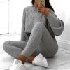 Clothing Rebellious Fashion | Grey Cable Knit Batwing Jumper Loungwear Set - Janea