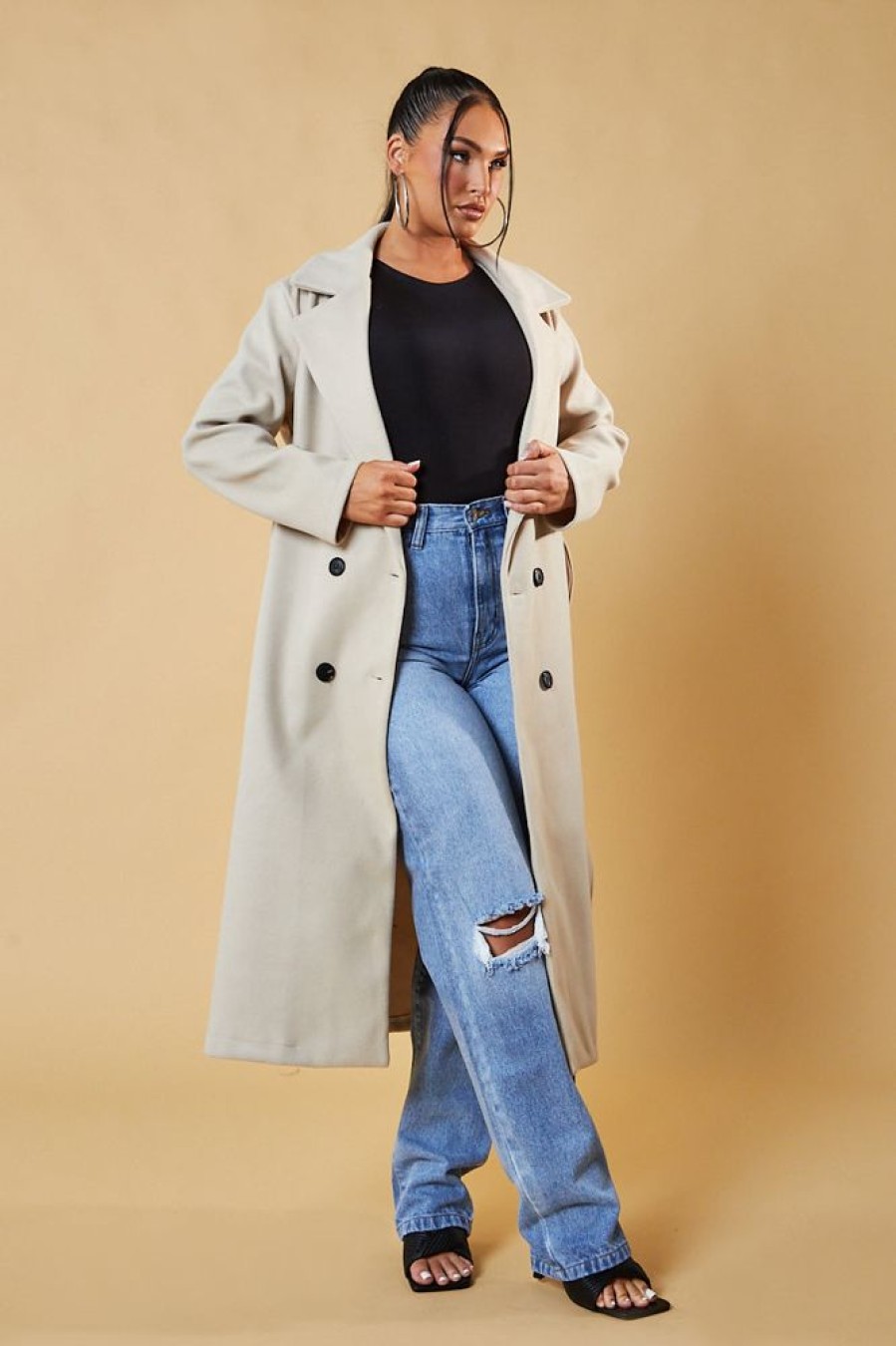 Clothing Rebellious Fashion | Beige Double Breasted Wool Look Coat - Eloise