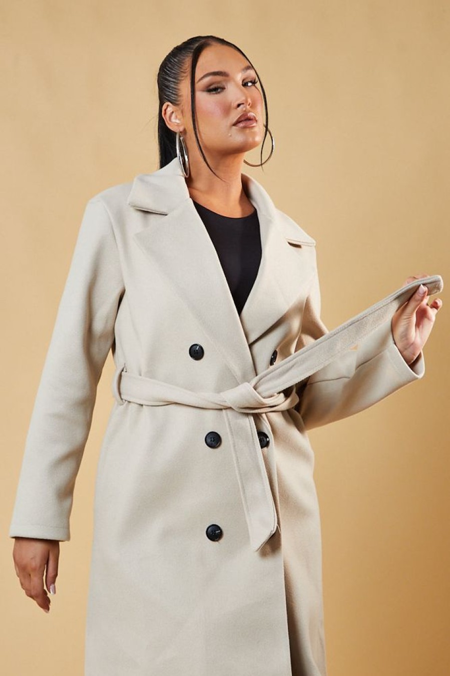 Clothing Rebellious Fashion | Beige Double Breasted Wool Look Coat - Eloise