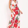 Clothing Rebellious Fashion | White Floral Frill Sleeve Maxi Dress - Persia