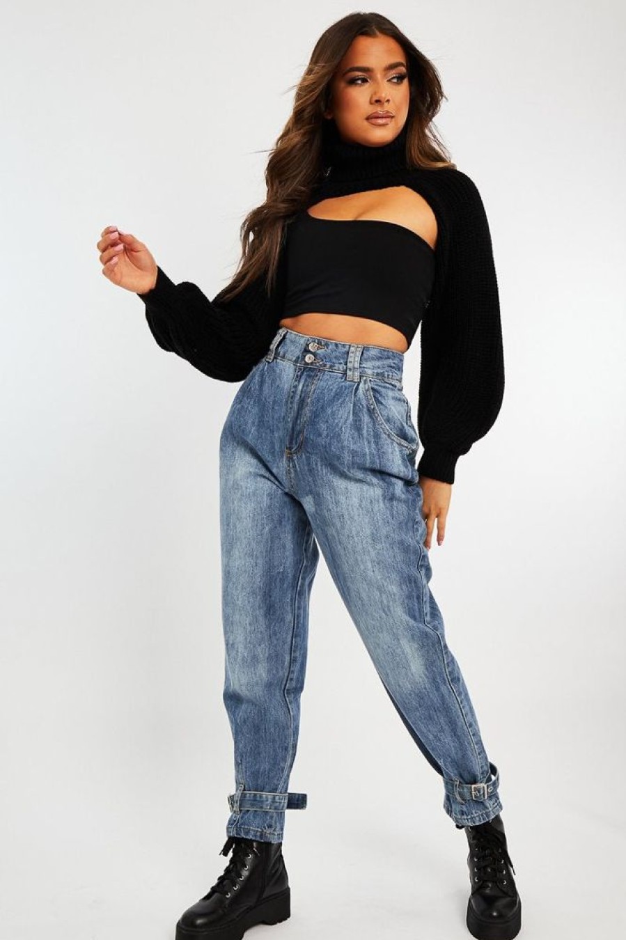 Clothing Rebellious Fashion | Light Blue Buckle Ankle Balloon Fit Jeans - Nicole