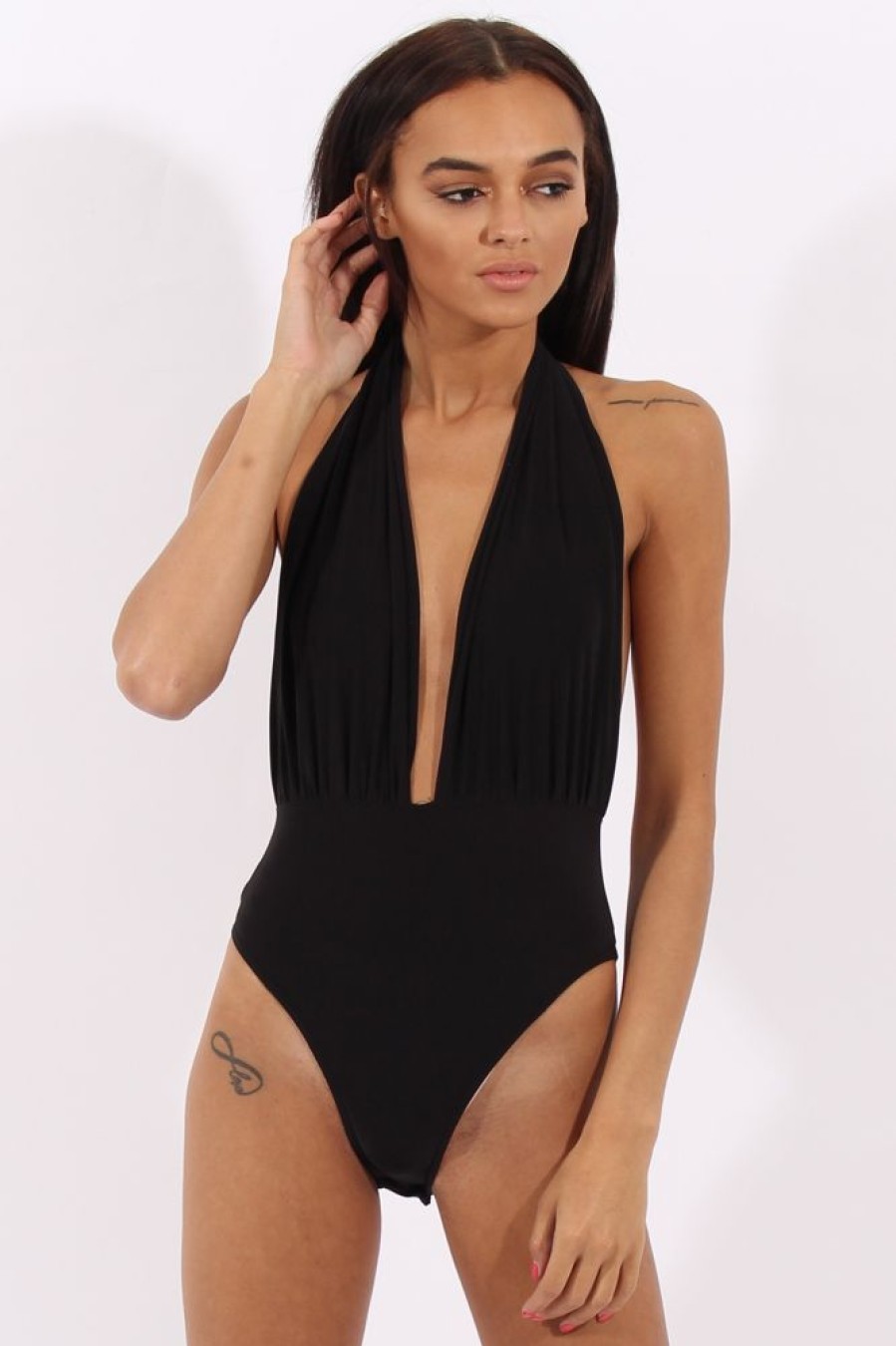 Clothing Rebellious Fashion | Black Halterneck Bodysuit- Isla