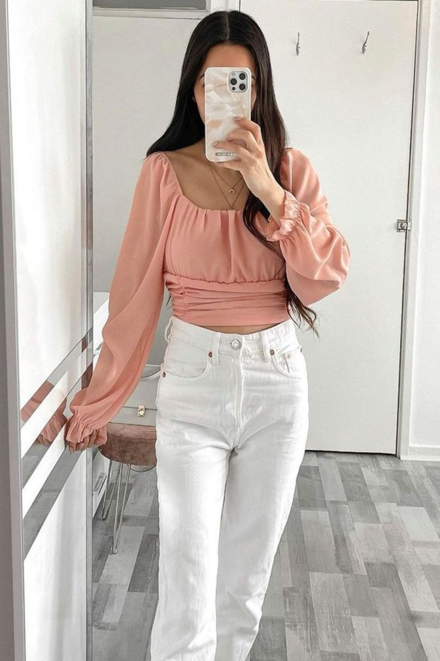 Clothing Rebellious Fashion | Pink Crepe Ruched Panel Crop Top - Laurie