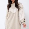 Clothing Rebellious Fashion | Beige Chevron Fur Jumper Dress - Esme