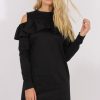 Clothing Rebellious Fashion | Black Cold Shoulder Frill Layer Swing Dress - Megan