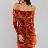 Clothing Rebellious Fashion | Rust Velvet Ruched Bardot Bodycon Dress - Louise