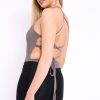 Clothing Rebellious Fashion | Grey Slinky Lace Up Back Bodysuit - Danella