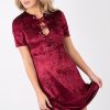 Clothing Rebellious Fashion | Wine Velvet Lace Up Skater Dress - Taylah