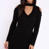 Clothing Rebellious Fashion | Black Cold Shoulder And V Neck Cut Out Dress - Riona