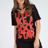 Clothing Rebellious Fashion | Black Ring Choker Rockstar Slogan T Shirt Dress - Liana