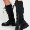 Shoes Rebellious Fashion | Black Lace Up Pu Leather And Quilted High Boots - Salva