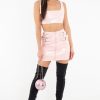 Clothing Rebellious Fashion | Pink Patent Faux Leather Crop Top Skirt Co-Ord - Nieve