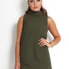 Clothing Rebellious Fashion | Caila Khaki High Neck Shift Dress