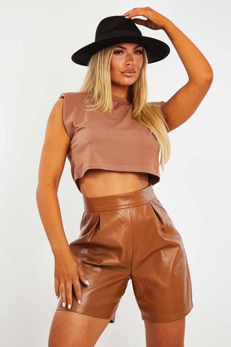 Clothing Rebellious Fashion | Camel Cropped Shoulder Pad T-Shirt - Ivani