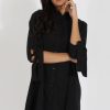 Clothing Rebellious Fashion | Black Suede Tie Cuff Oversized Shirt Dress - Deborah