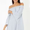 Clothing Rebellious Fashion | Grey Bardot Split Sleeve Dress - Sharpay