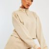 Clothing Rebellious Fashion | Beige Ring Zip Front High Neck Sweatshirt - Maggi