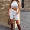 Clothing Rebellious Fashion | Cream Knitted High Neck Crop Top And Shorts Co-Ord Set - Nora