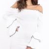 Clothing Rebellious Fashion | White Ribbed Bell Sleeve Mini Dress - Ariana