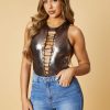 Clothing Rebellious Fashion | Brown Metallic Knot Detail Sleeveless Bodysuit -- Nagisa