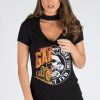 Clothing Rebellious Fashion | Black Choker Neck Cut Out Slogan T-Shirt Dress - Sophie