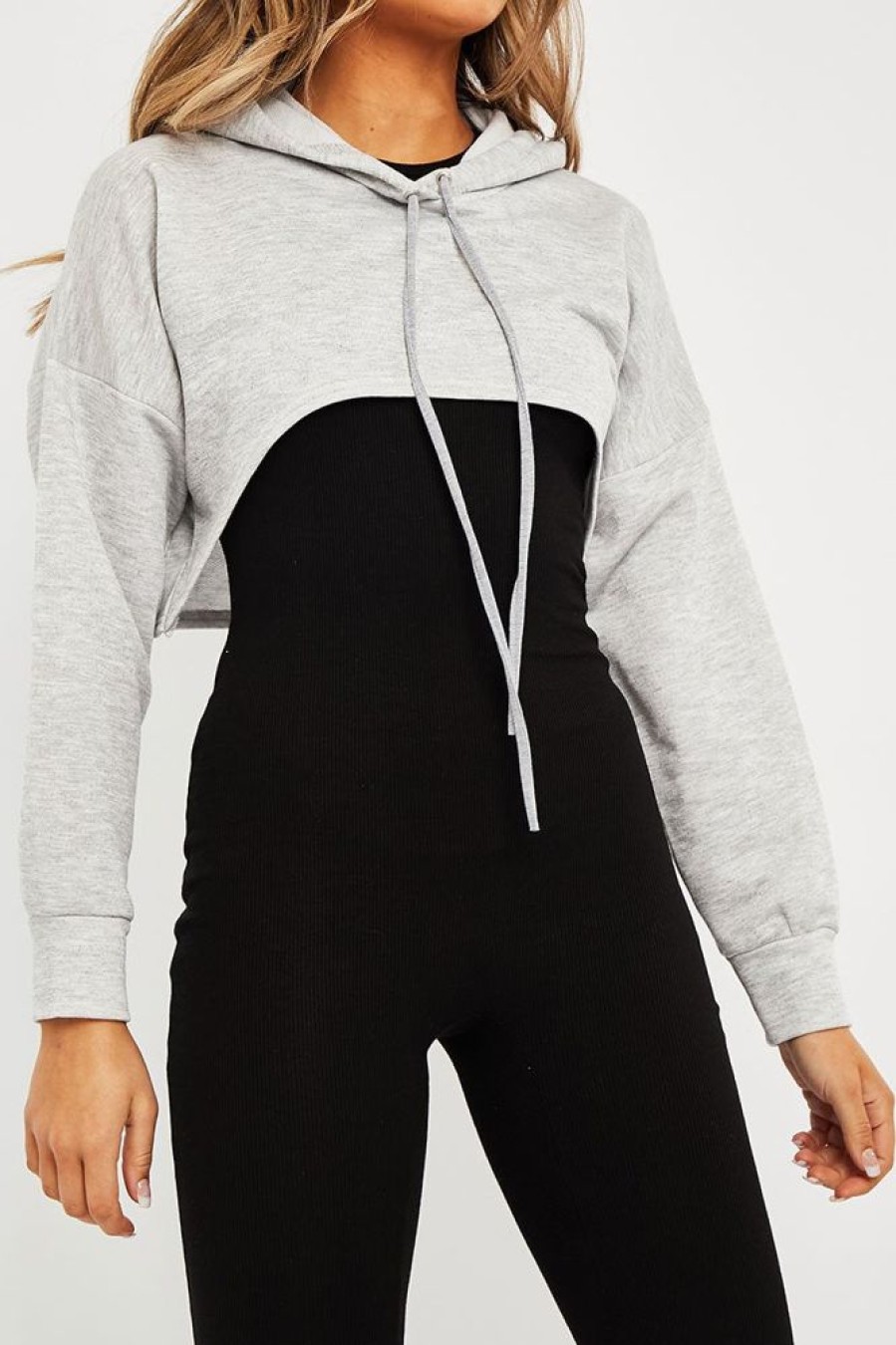 Clothing Rebellious Fashion | Grey Extreme Cropped Hoodie - Kalissa