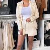 Clothing Rebellious Fashion | Apricot And Cream Tweed Blazer And Skirt Co-Ord - Carah