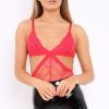 Clothing Rebellious Fashion | Red Lace Cut Out Bodysuit - Brina