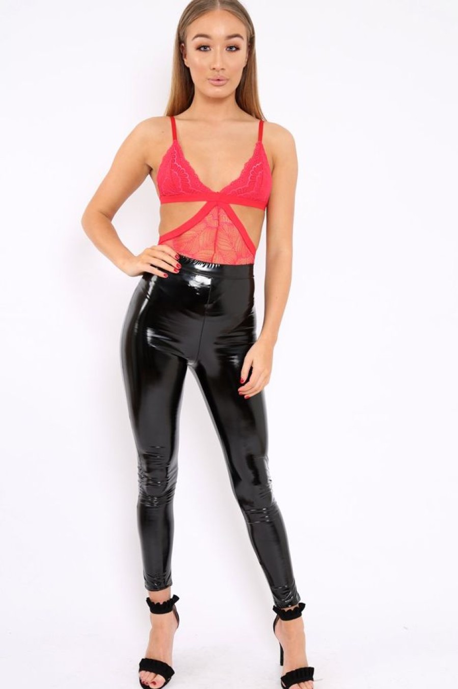 Clothing Rebellious Fashion | Red Lace Cut Out Bodysuit - Brina