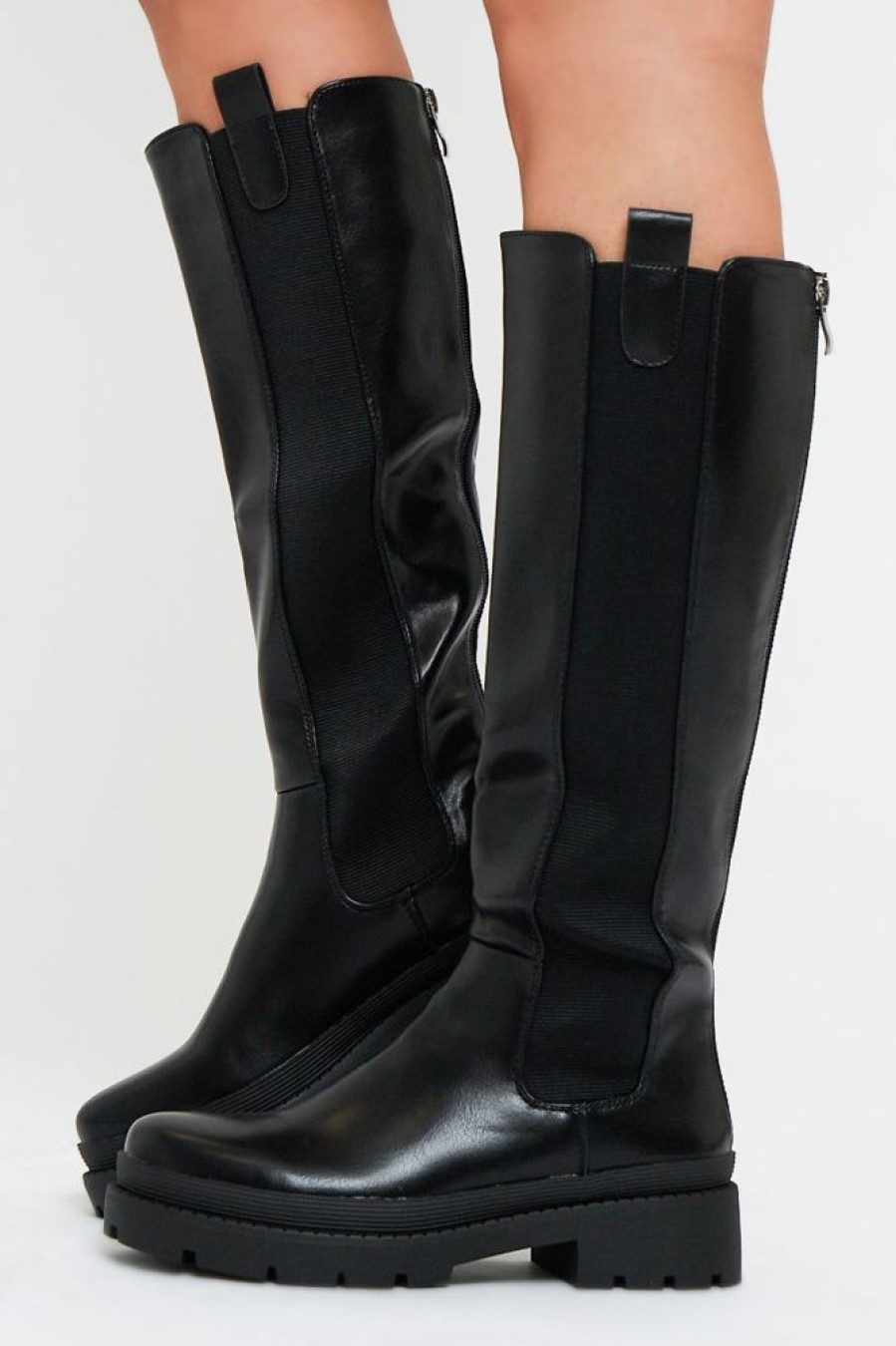 Shoes Rebellious Fashion | Black Pu Leather Knee High Boots - Temi