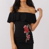 Clothing Rebellious Fashion | Black Bardot Frill Embroidered Dress - Jasmine