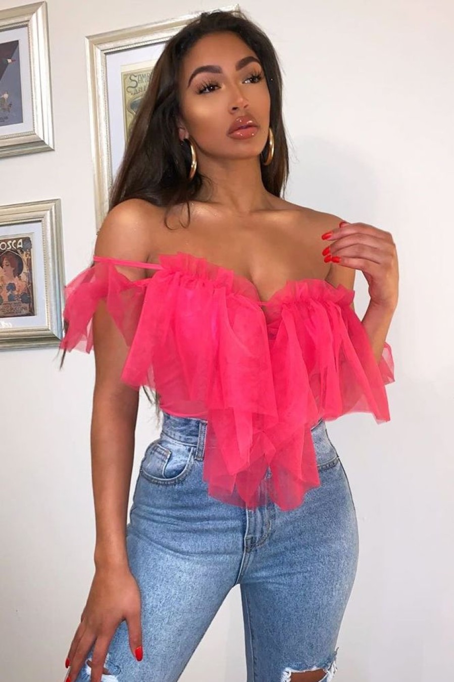 Clothing Rebellious Fashion | Pink Tulle Ruffle Bodysuit - Irelia