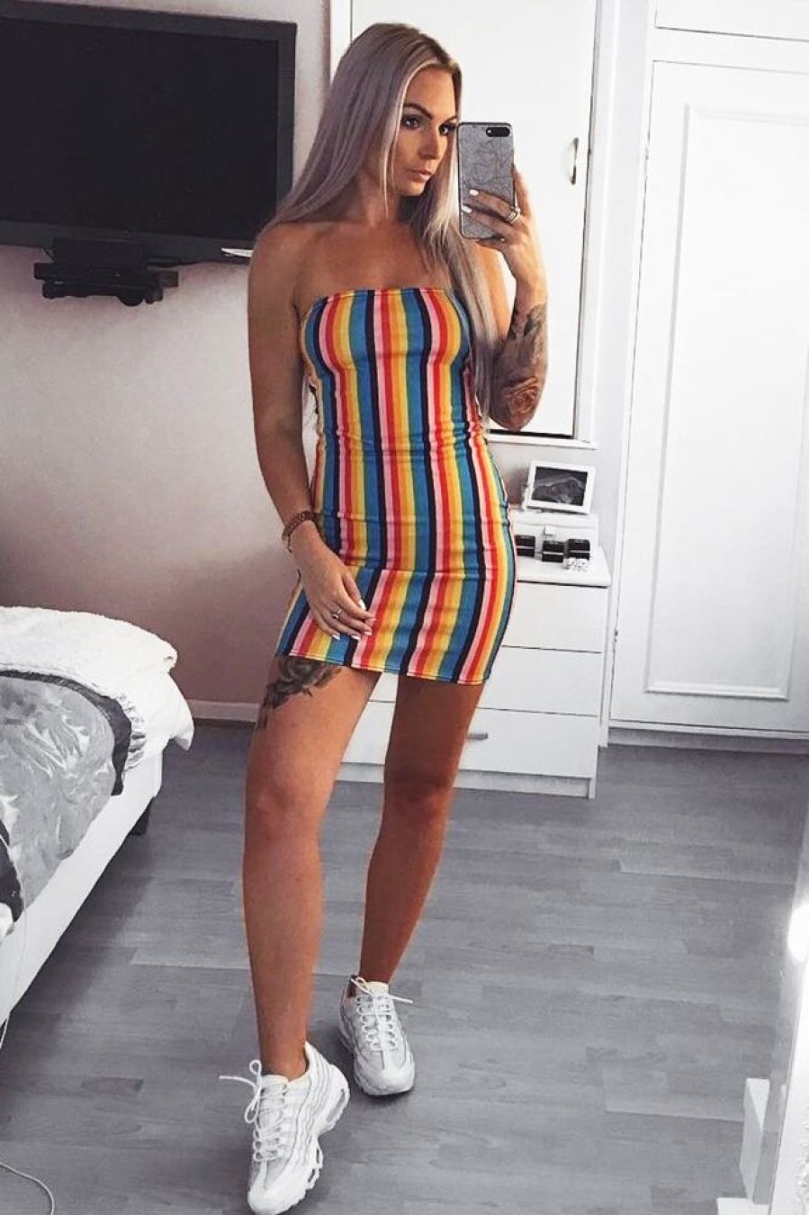 Clothing Rebellious Fashion | Multi Colour Bandeau Bodycon Mini Dress - Charlye