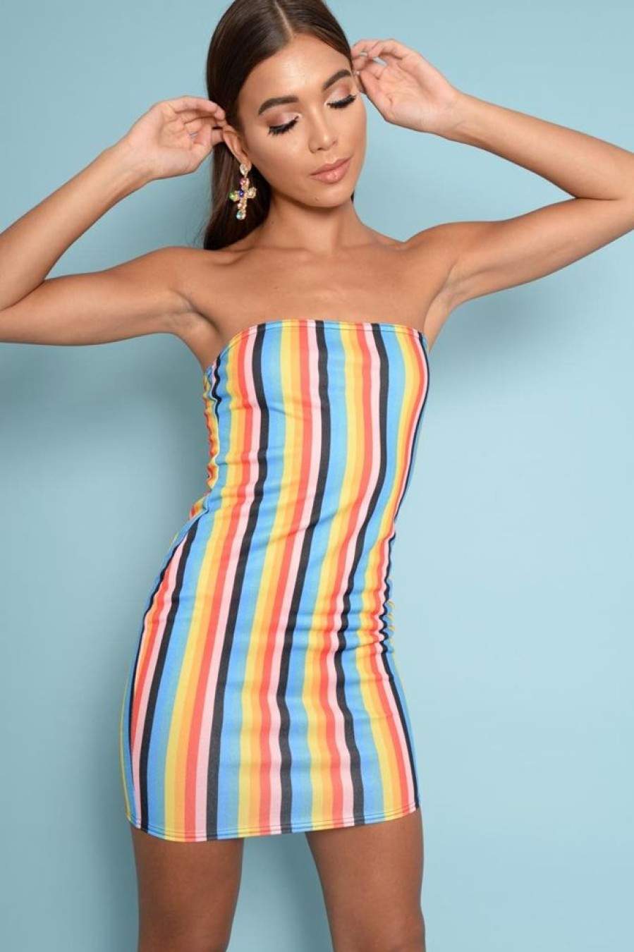 Clothing Rebellious Fashion | Multi Colour Bandeau Bodycon Mini Dress - Charlye