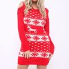 Clothing Rebellious Fashion | Red Christmas Print Jumper Dress - Kleo