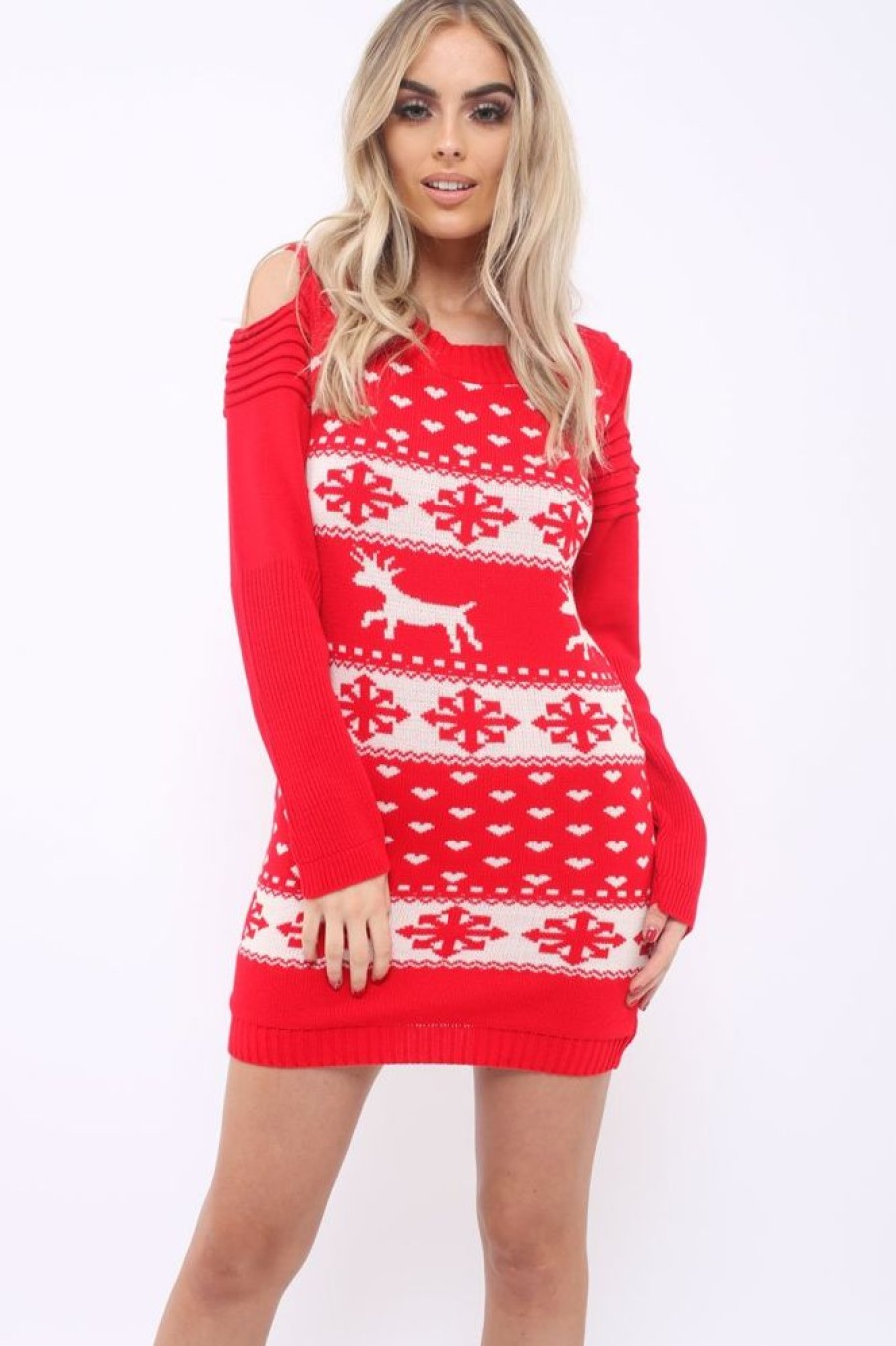 Clothing Rebellious Fashion | Red Christmas Print Jumper Dress - Kleo