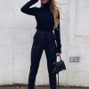 Clothing Rebellious Fashion | Black Contrast Stitch Straight Leg Trouser - Ezri